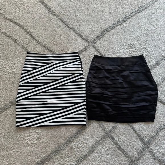 Express skirts silky satin black and black and white stripe pencil skirt 00 - Picture 1 of 9